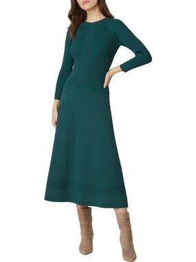 NWT Women’s Green Thick Knit Midi Dress - Classic Ribbed Design